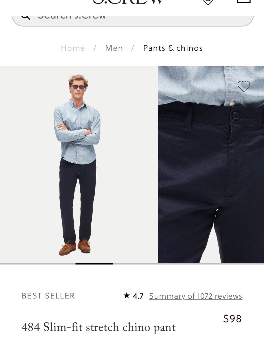 J. Crew Slim-Fit Stretch Chino Pants in Navy